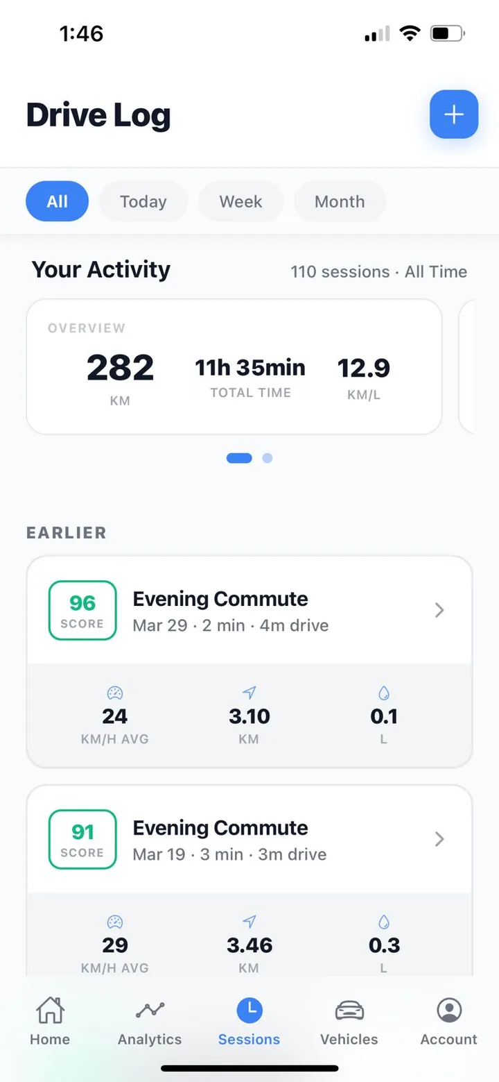 NeuraDrive app: Drive log